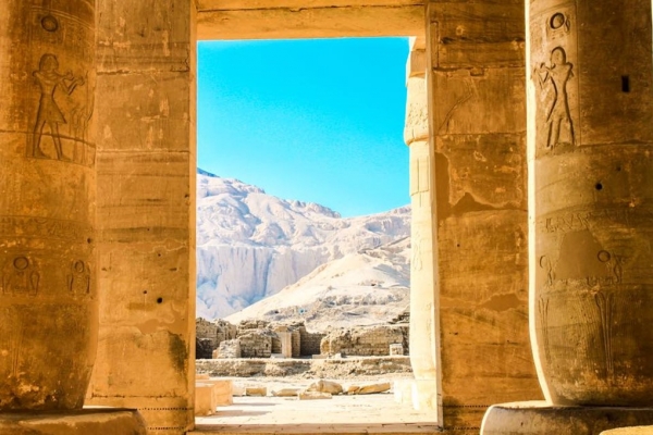 View through Egyptian Pillars