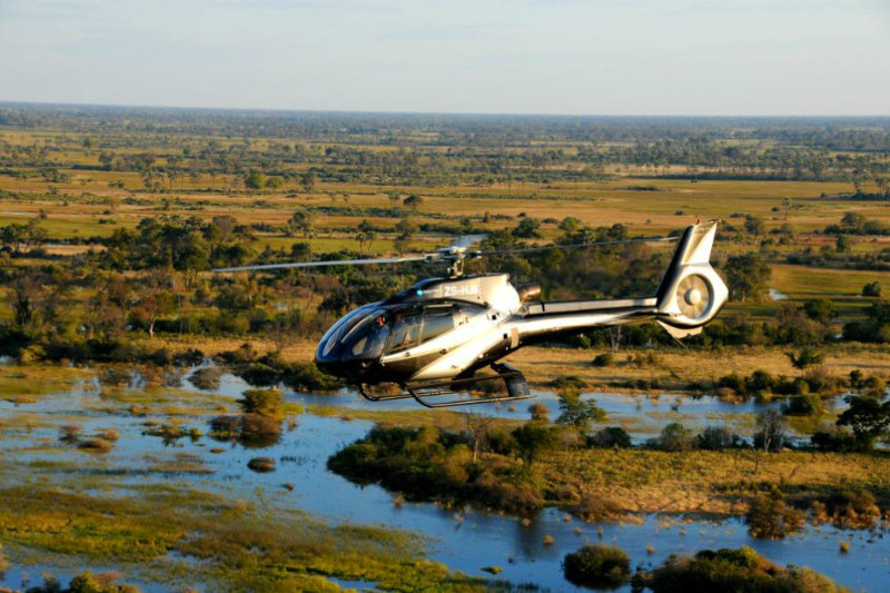 Helicopter over Okavango Delta