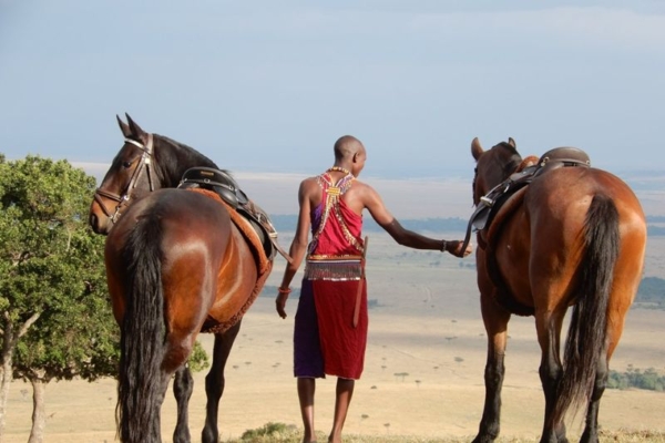 Masai Man with horses in the Masai Mara