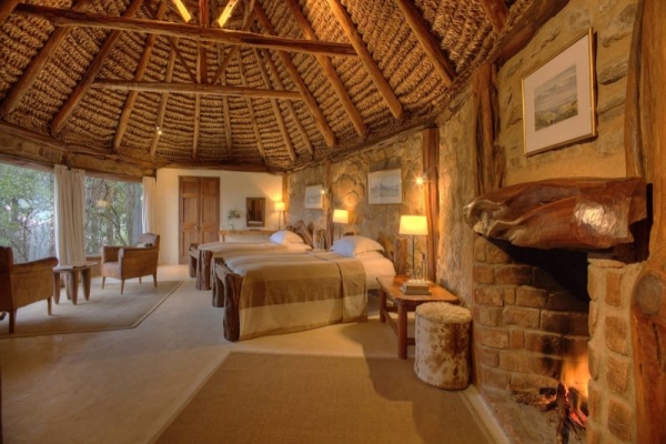 luxury thatched room at safari lodge