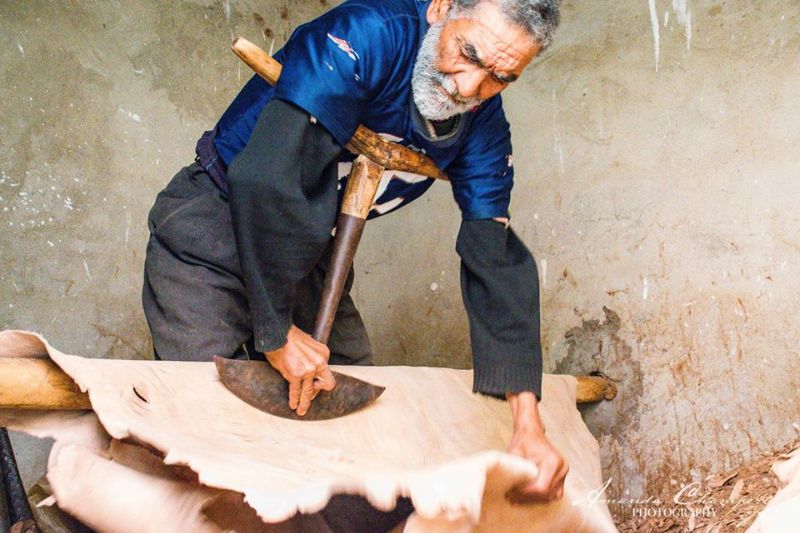 Man working leather in Morroco