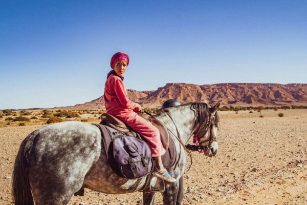 Moroccan man on horse in desert