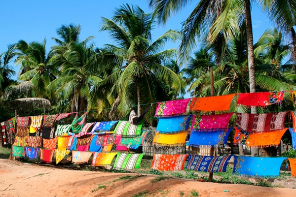 Colourful fabric in tropical market in Mozambique