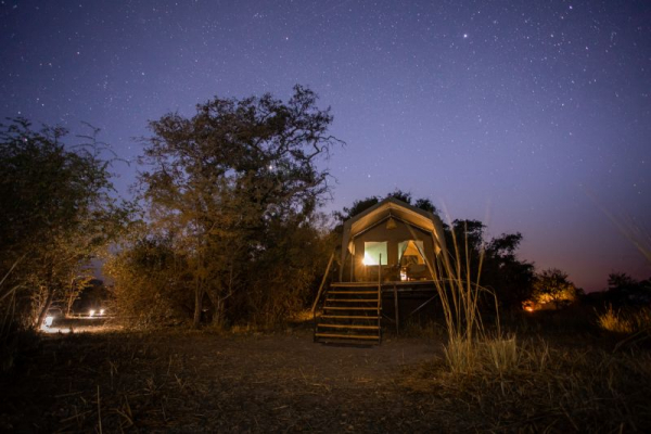 Safari tent at night