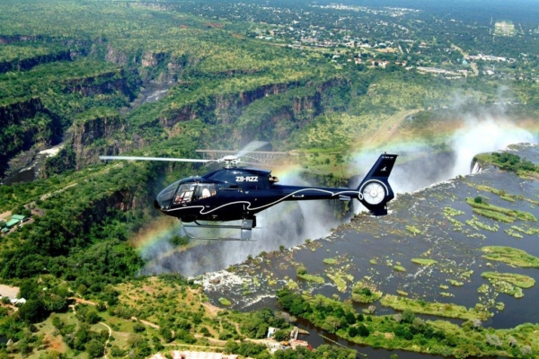Helicopter above Victoria Falls
