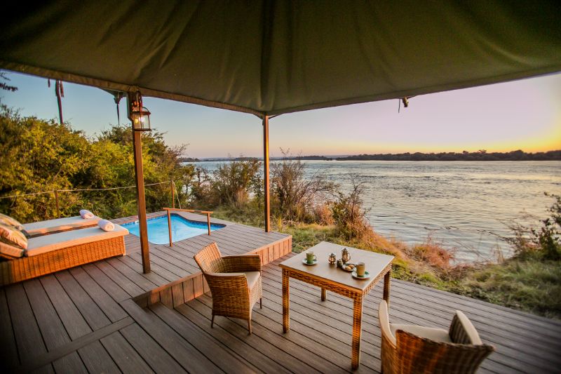 Old Drift Lodge on the edge of the Zambezi River