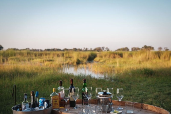 Sundowner drinks at Cha Cha Metsi in the Okanvango Delta