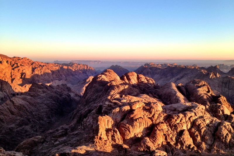 A stunning view from an Egyptian mountain peak at sunset.